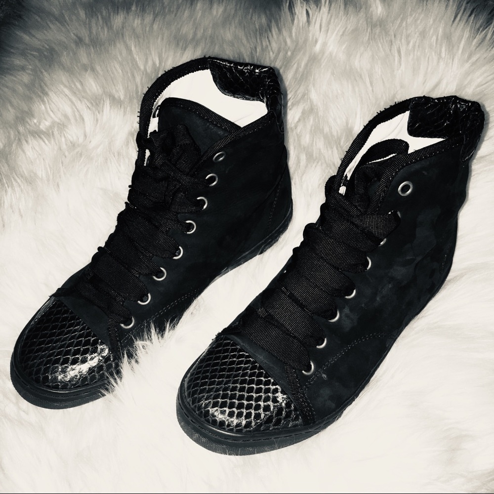 Lanvin Teal Python High Top Sneakers - image 1